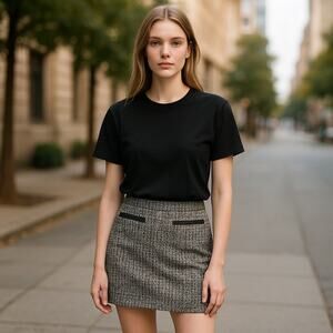 NEW Rebecca Taylor Tweed Suiting Skirt Wool Alpaca Leather Size 6
